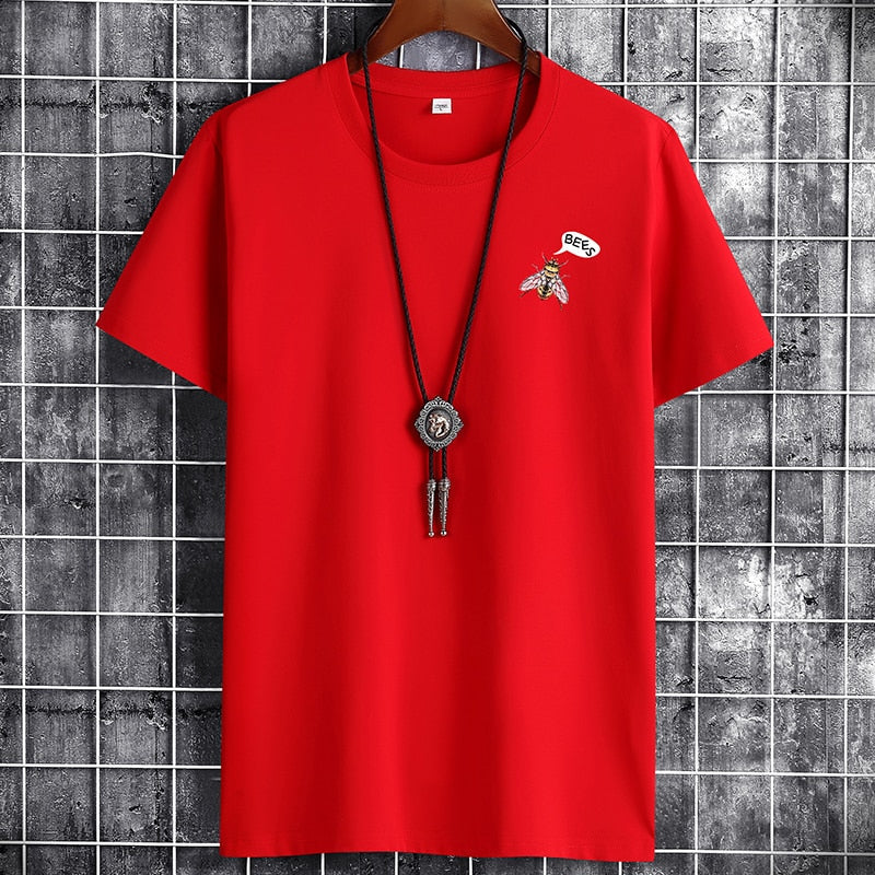 Red casual sport T-shirt for men, 2021 fashion, short sleeve, cotton blend, O-neck design, solid color.