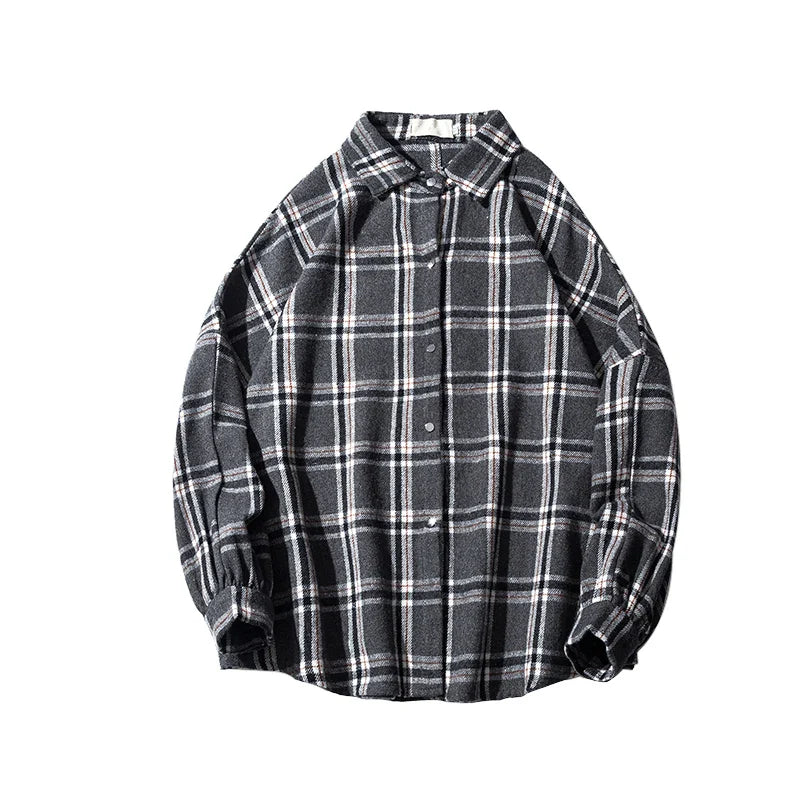 LAPPSTER Y2k Harajuku plaid shirt, long sleeve, vintage Korean streetwear for men.