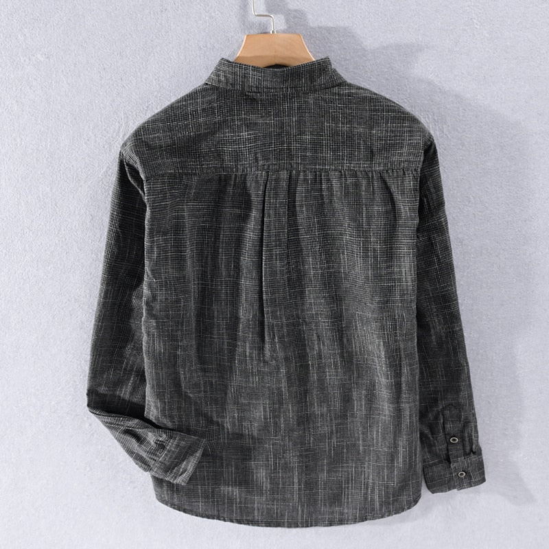 Designer long sleeve Italy brand casual men's 100% cotton shirt, solid pattern, back view.