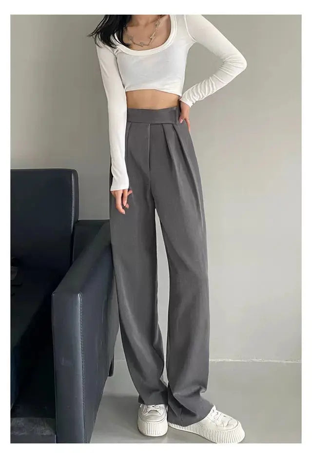 Jielur Brown Wide Leg Women Classic Suit Pants Vintage Palazzo Office Elegant Casual Black Trousers Female High Waist Pants