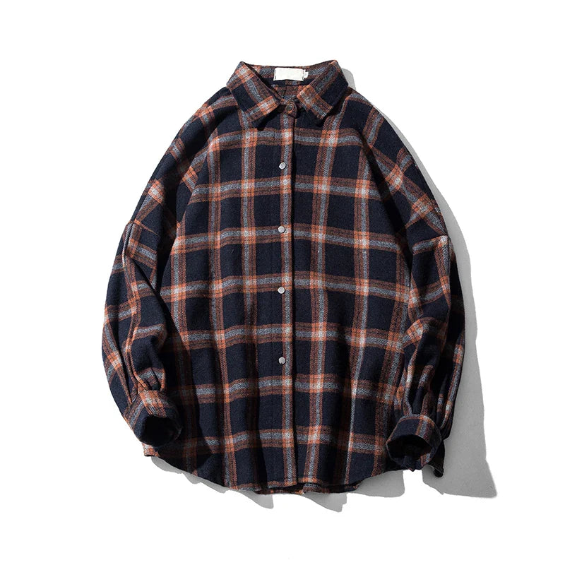 LAPPSTER Y2k Harajuku plaid shirt for men, long sleeve, vintage Korean streetwear fashion, 2023.