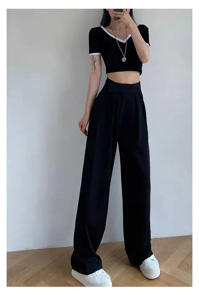 Jielur Brown Wide Leg Women Classic Suit Pants Vintage Palazzo Office Elegant Casual Black Trousers Female High Waist Pants