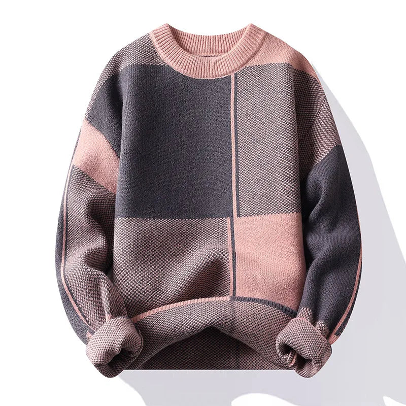 New Causal Sweater Men Warm Half Turtleneck Pullover Knitted Sweater Men Fashion Patchwork Knitting Pullovers Loose Sweaters