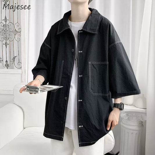 Half Sleeve Shirts Men Loose Business Large Size 3XL Harajuku High Street All Match Handsome Baggy Korean Fashion Outerwear New