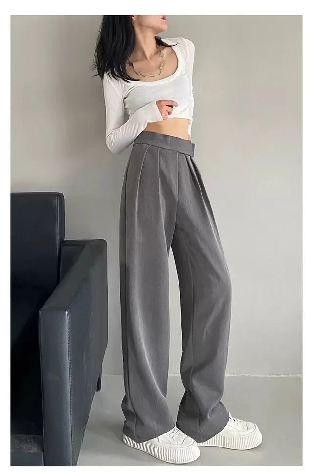 Jielur Brown Wide Leg Women Classic Suit Pants Vintage Palazzo Office Elegant Casual Black Trousers Female High Waist Pants