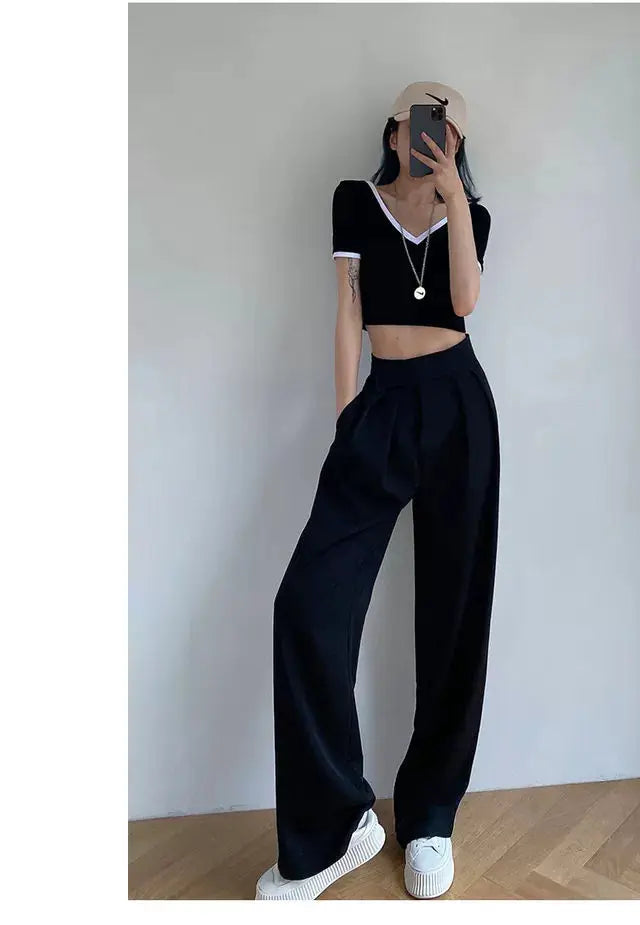 Jielur Brown Wide Leg Women Classic Suit Pants Vintage Palazzo Office Elegant Casual Black Trousers Female High Waist Pants