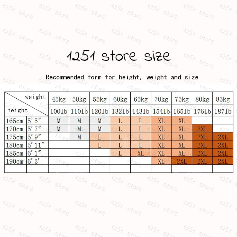 Size chart for 1251 store, recommending straight jeans options based on weight and height for men and women.