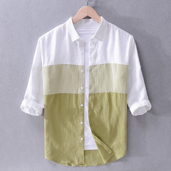 New Italy brand linen shirts men fashion three-quarter sleeve casual fSPECIFICATIONSStyle: CasualSleeve Style: RegularSleeve Length(cm): Three QuarterShirts Type: Casual ShirtsPlace Of Origin: China (Mainland)Pattern Type: Color matchi0Fairy&ElfFairy&Elf Italy brand linen shirts men fashion