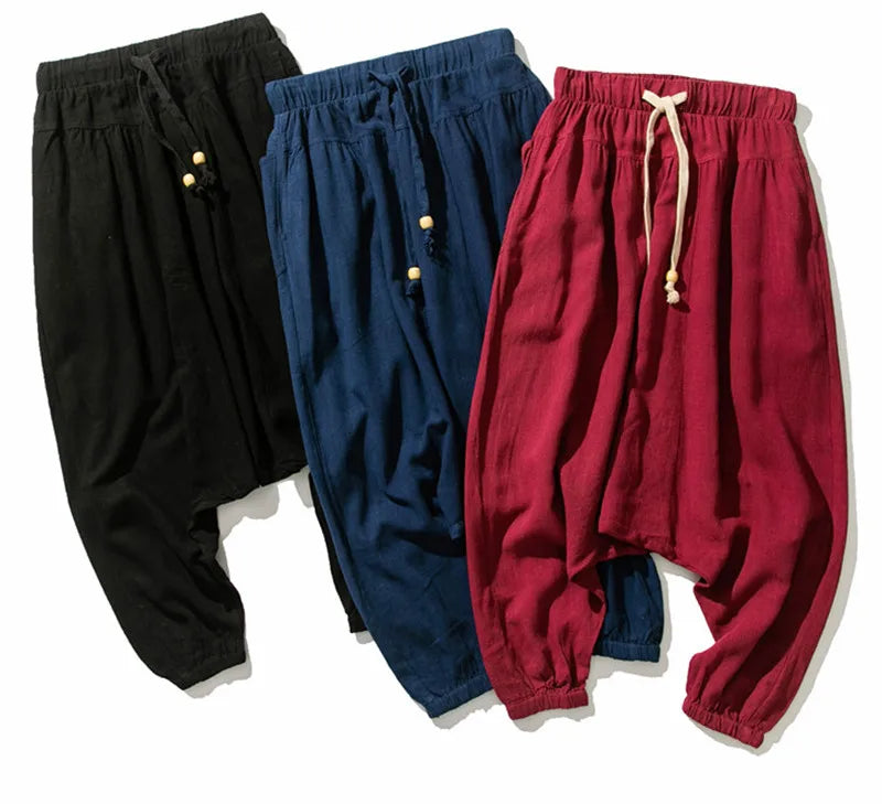 M-6XL 7XL Plus size men's cotton linen pants fashion 2024 Autumn long cross-pants Summer hip hop Dance pants black gary white