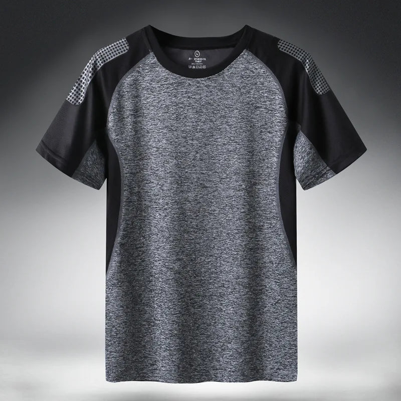 Quick Dry Sport T-Shirt for Men, 2024, short sleeves, summer casual, cotton blend, patchwork design, O-neck.