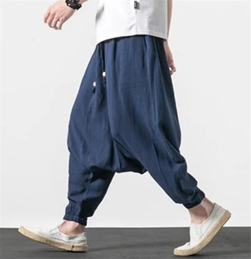 M-6XL 7XL Plus size men's cotton linen pants fashion 2024 Autumn long cross-pants Summer hip hop Dance pants black gary white