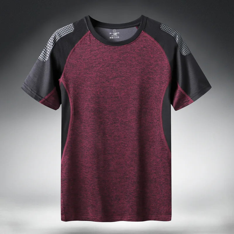 Quick Dry Sport T-Shirt for Men in 2024, Short Sleeves, Summer Casual Wear, Cotton Blend, Asian Sizes M-7XL, Patchwork Design.