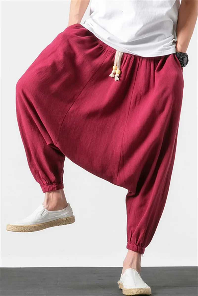 M-6XL 7XL Plus size men's cotton linen pants fashion 2024 Autumn long cross-pants Summer hip hop Dance pants black gary white