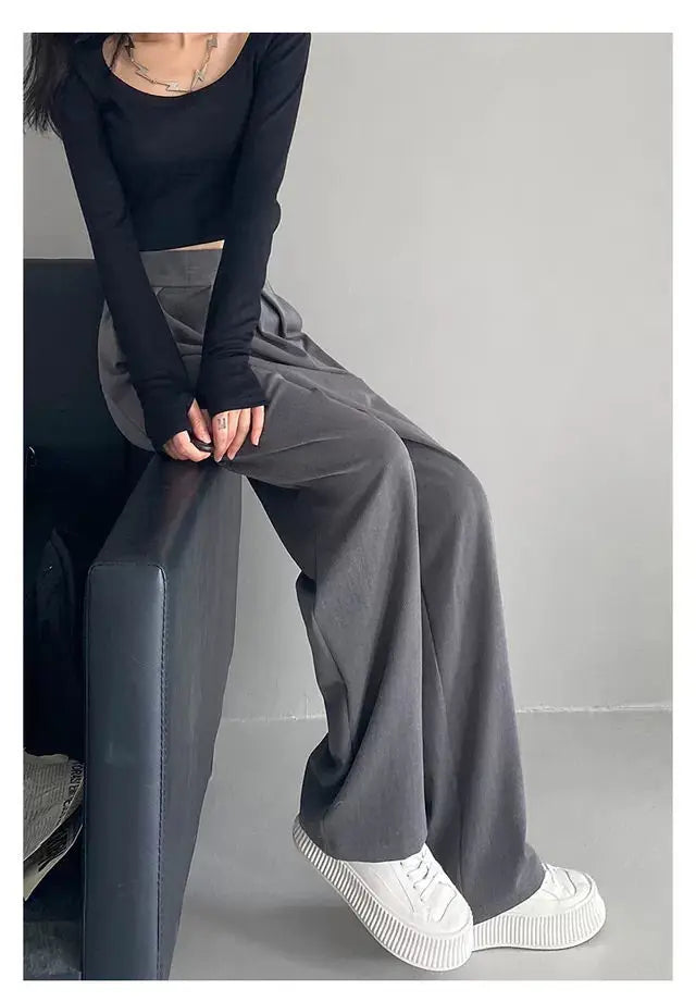 Jielur Brown Wide Leg Women Classic Suit Pants Vintage Palazzo Office Elegant Casual Black Trousers Female High Waist Pants