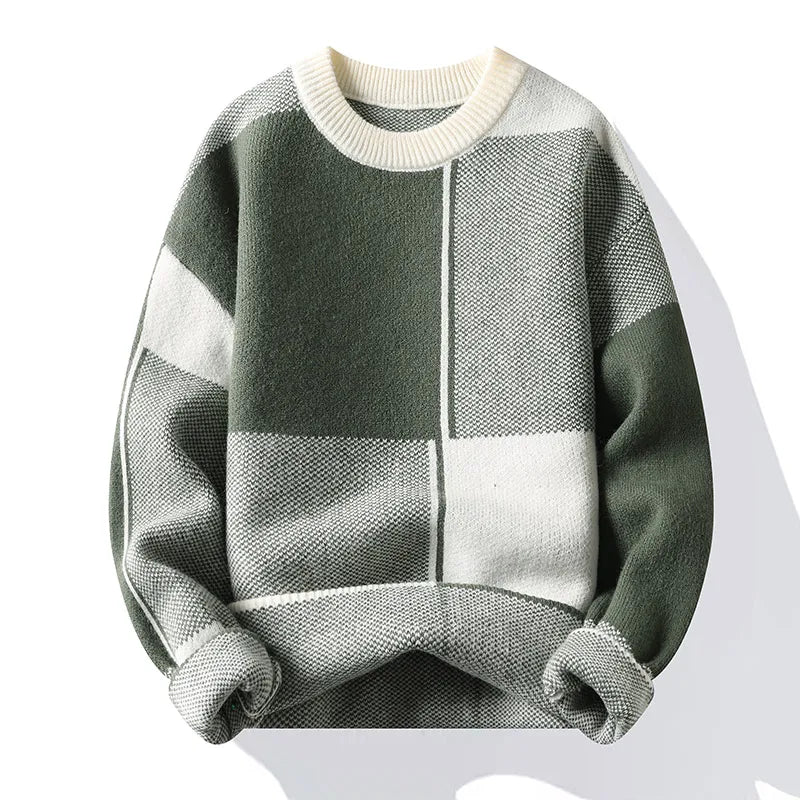 New Causal Sweater Men Warm Half Turtleneck Pullover Knitted Sweater Men Fashion Patchwork Knitting Pullovers Loose Sweaters