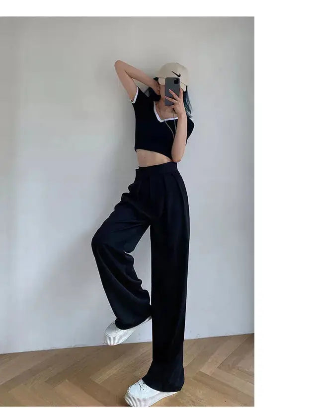 Jielur Brown Wide Leg Women Classic Suit Pants Vintage Palazzo Office Elegant Casual Black Trousers Female High Waist Pants