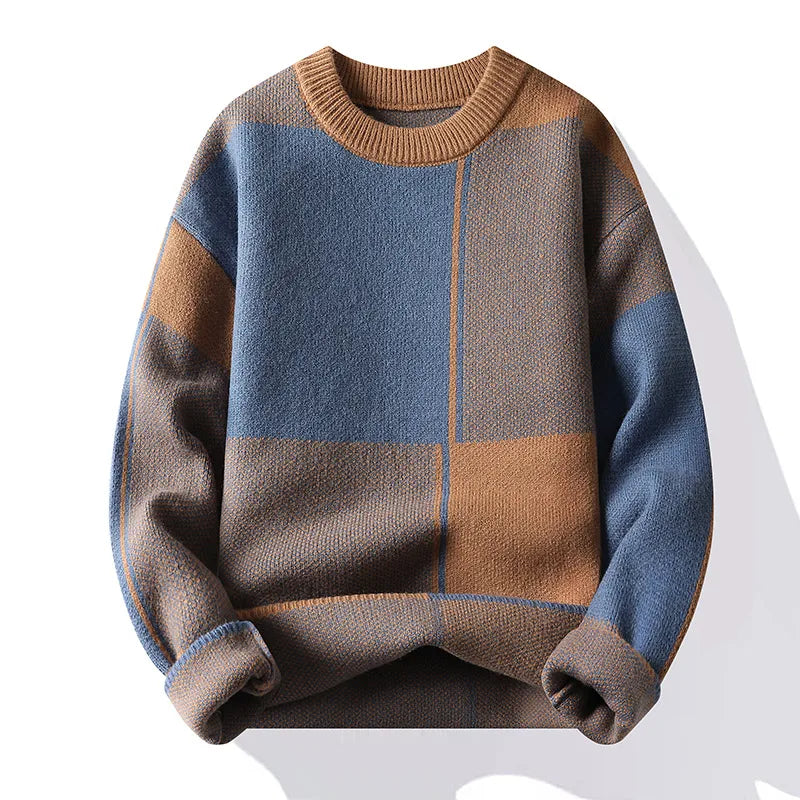 New Causal Sweater Men Warm Half Turtleneck Pullover Knitted Sweater Men Fashion Patchwork Knitting Pullovers Loose Sweaters