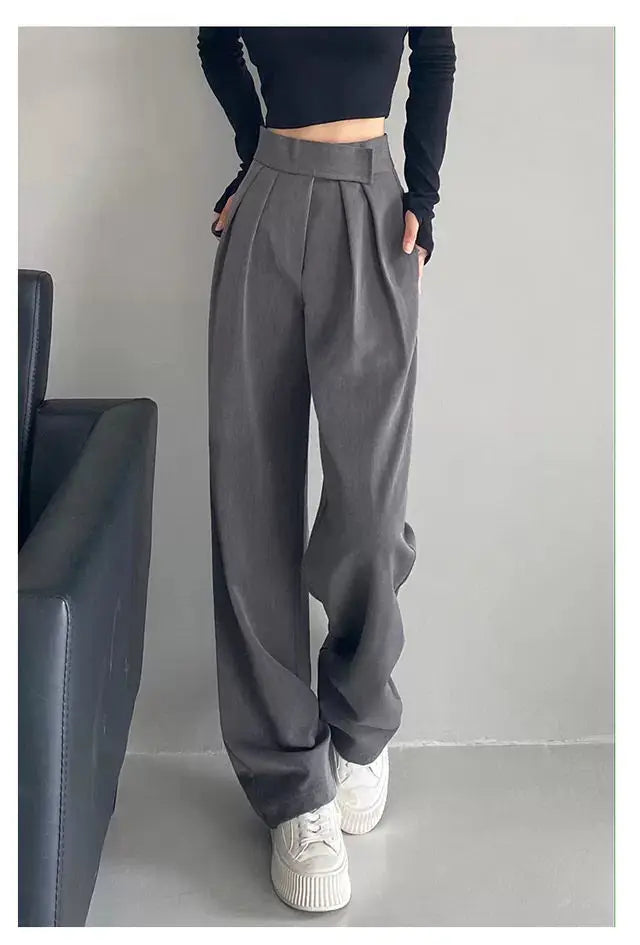 Jielur Brown Wide Leg Women Classic Suit Pants Vintage Palazzo Office Elegant Casual Black Trousers Female High Waist Pants