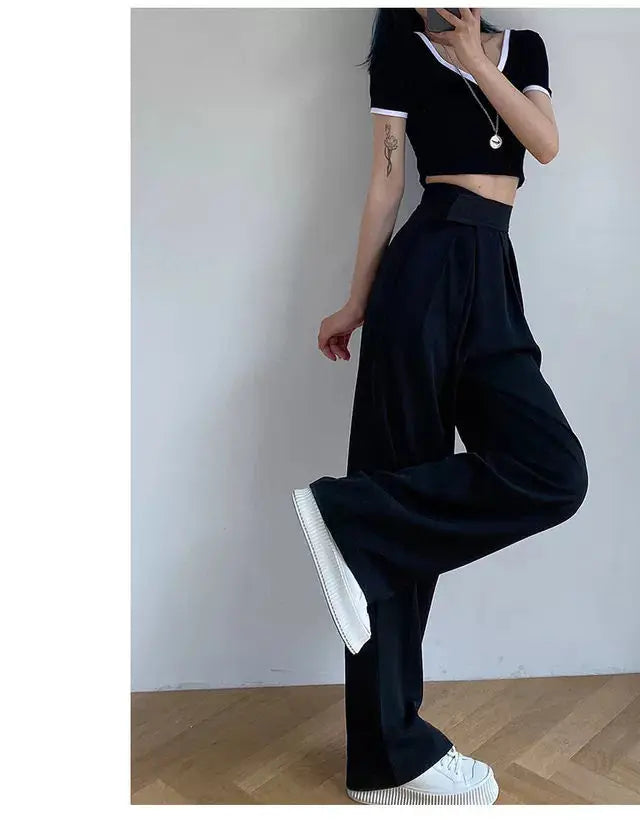 Jielur Brown Wide Leg Women Classic Suit Pants Vintage Palazzo Office Elegant Casual Black Trousers Female High Waist Pants