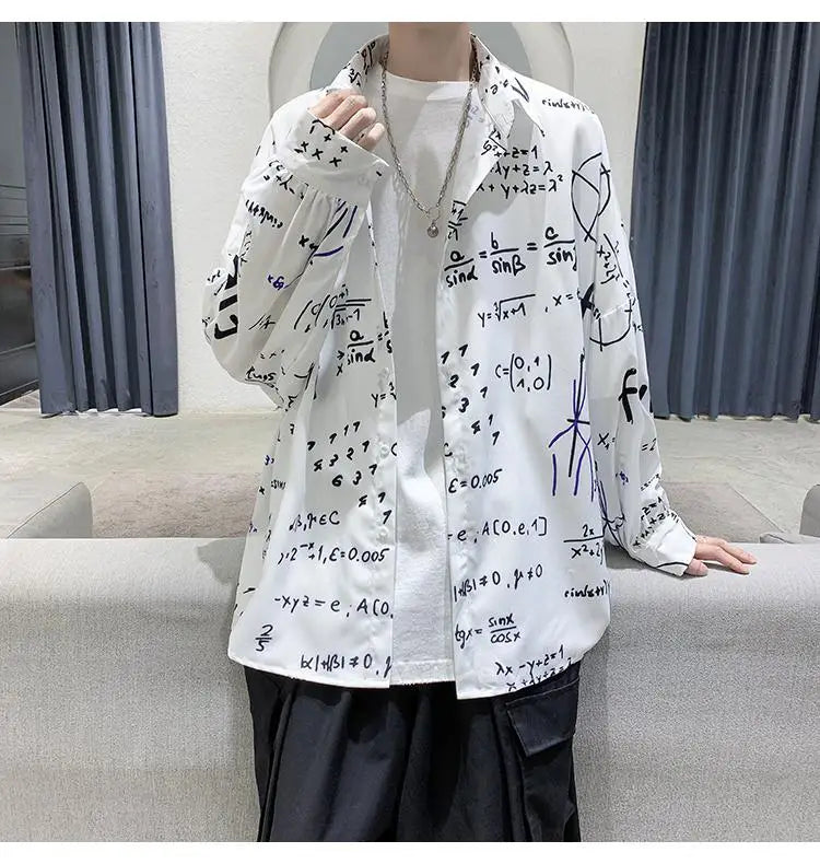 2023 New Spring and Autumn Trend Hong Kong Style Japanese Casual Loose and Luxury Korean Edition Simple Printed Men's Shirt