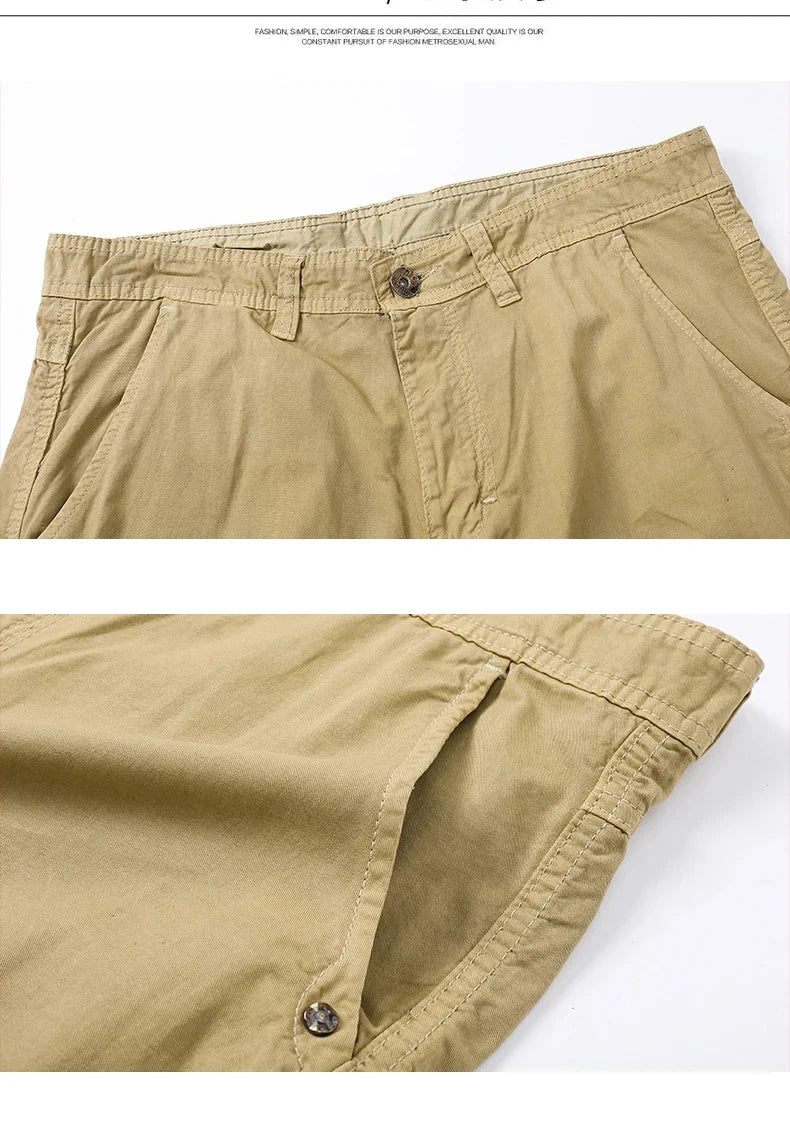 Men's military cargo shorts in green and black, casual summer trousers with pockets, made of cotton, featuring a zipper fly and regular fit, oversize options available, model number 3957.