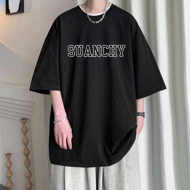 Men's Cotton T-shirts White Mens Oversized T Shirt Letter Print Summer Casual Wear 5XL Tee Shirts for Men Fashion Male Clothes