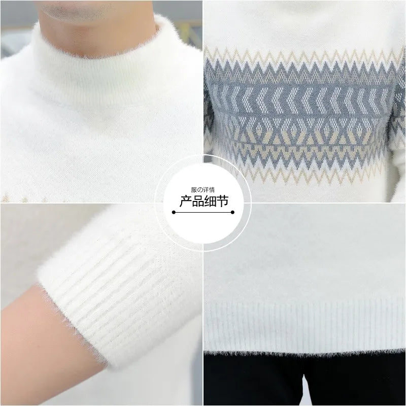 Korean Fashion Sweaters Men Autumn Solid Color Wool Sweaters Slim Fit Men Street Wear Mens Clothes Knitted Sweater Men Pullovers