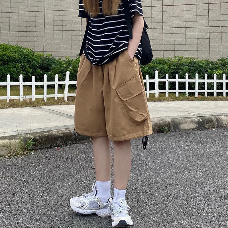 Rimocy Summer Knee Length Cargo Shorts Women 2024 Bf Harajuku Wide Leg Shorts Woman Streetwear Pockets Baggy Short Pants Female