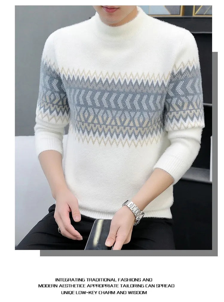 Korean Fashion Sweaters Men Autumn Solid Color Wool Sweaters Slim Fit Men Street Wear Mens Clothes Knitted Sweater Men Pullovers