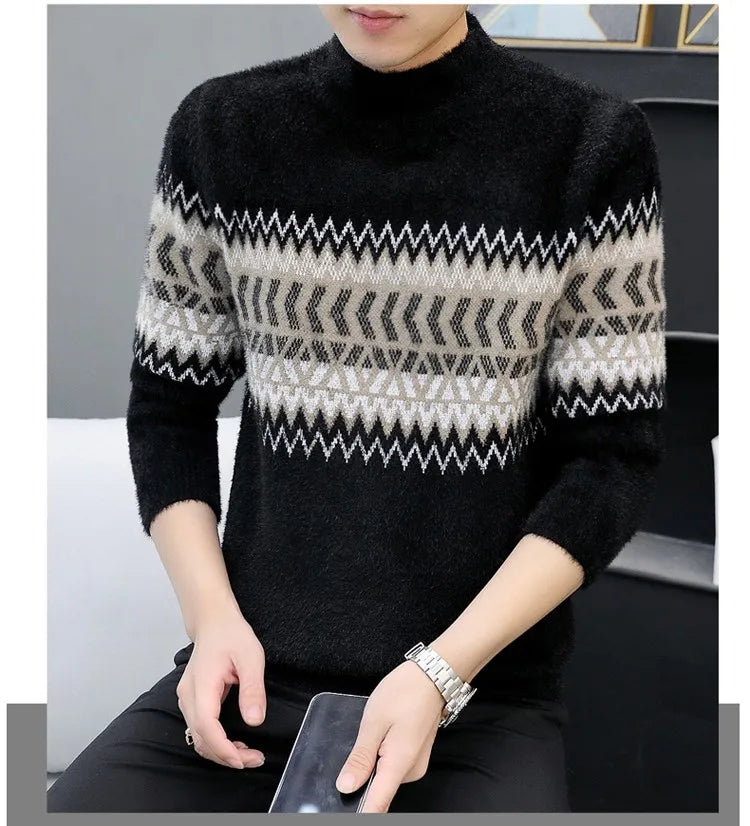 Korean Fashion Sweaters Men Autumn Solid Color Wool Sweaters Slim Fit Men Street Wear Mens Clothes Knitted Sweater Men Pullovers