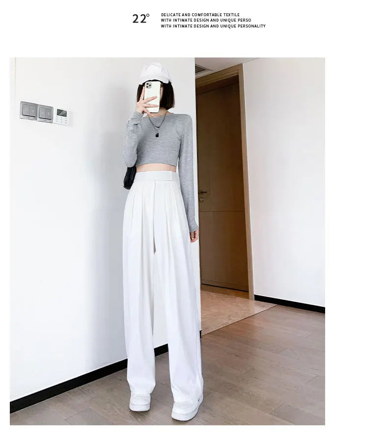 Jielur Brown Wide Leg Women Classic Suit Pants Vintage Palazzo Office Elegant Casual Black Trousers Female High Waist Pants