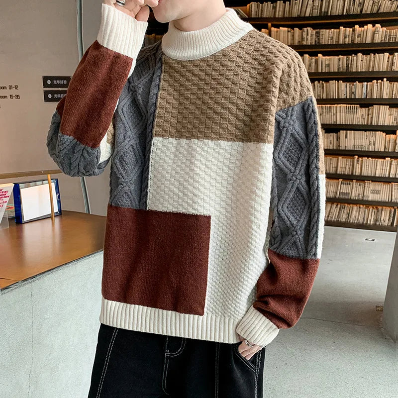 Knit Sweater Men Oversized Pull Homme Male Knitted Sweater Pullover Jumper Harajuku Casual Streetwear Patchwork Men Sweaters