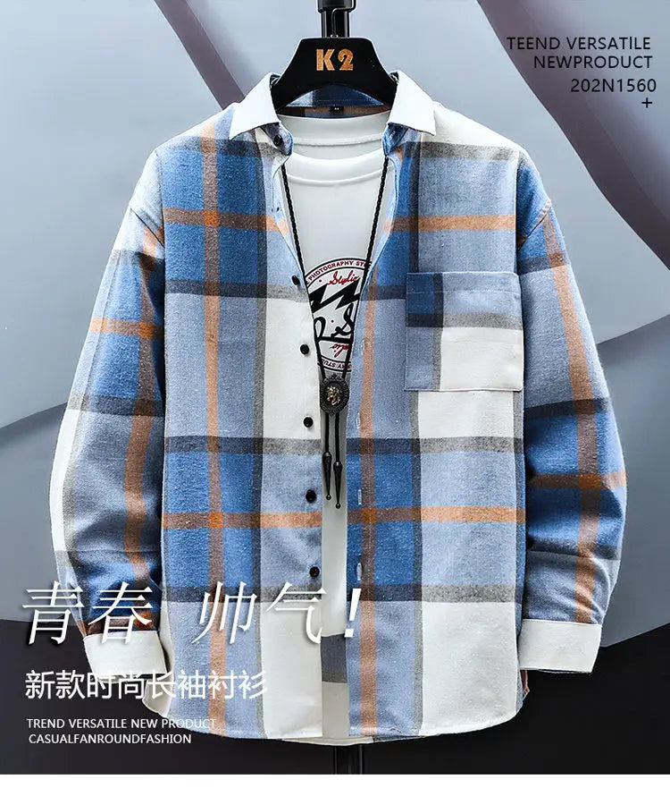 2023 Spring and Autumn New Fashion Casual Plaid Long Sleeve Shirt Men Slim Comfortable Breathable Large Size High-Quality Shirt