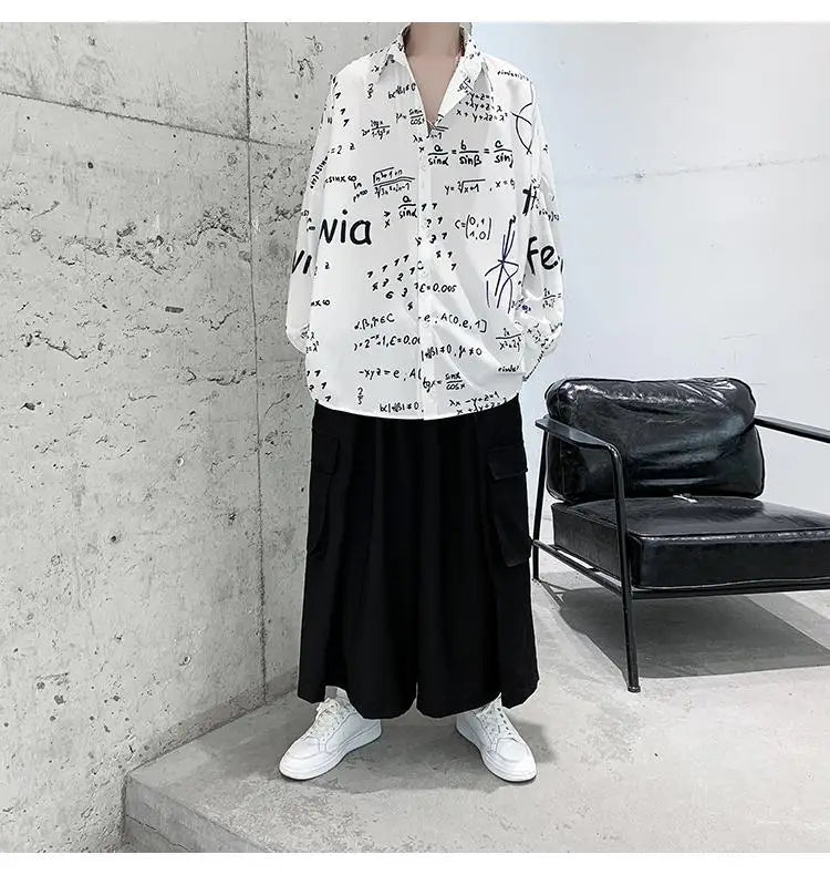 2023 New Spring and Autumn Trend Hong Kong Style Japanese Casual Loose and Luxury Korean Edition Simple Printed Men's Shirt