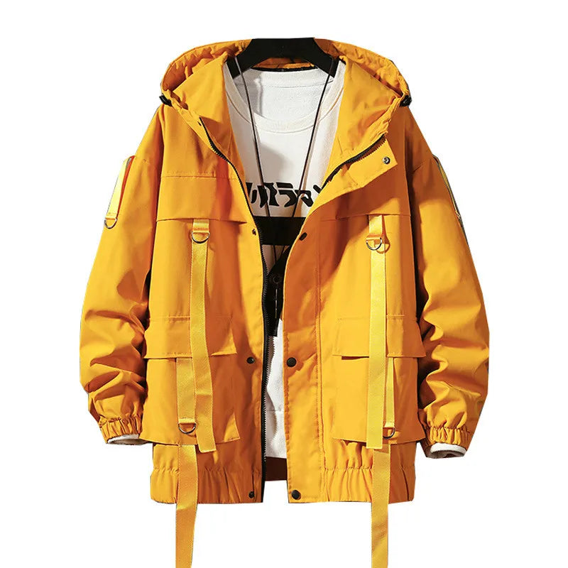 Prowow Spring Autumn New Men Fashion Men's Overalls Jacket Ribbons Pocket Coat Loose Hip Hop Streetwear Wind Jacket M-3XL