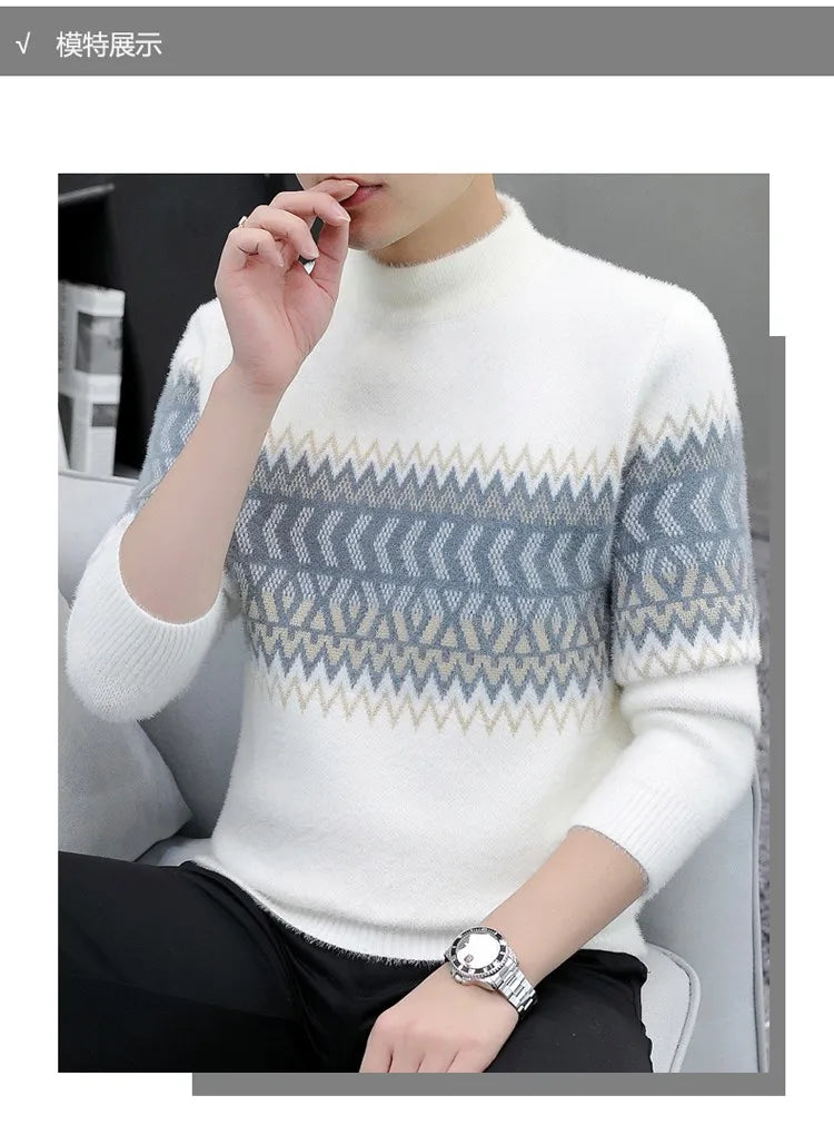 Korean Fashion Sweaters Men Autumn Solid Color Wool Sweaters Slim Fit Men Street Wear Mens Clothes Knitted Sweater Men Pullovers