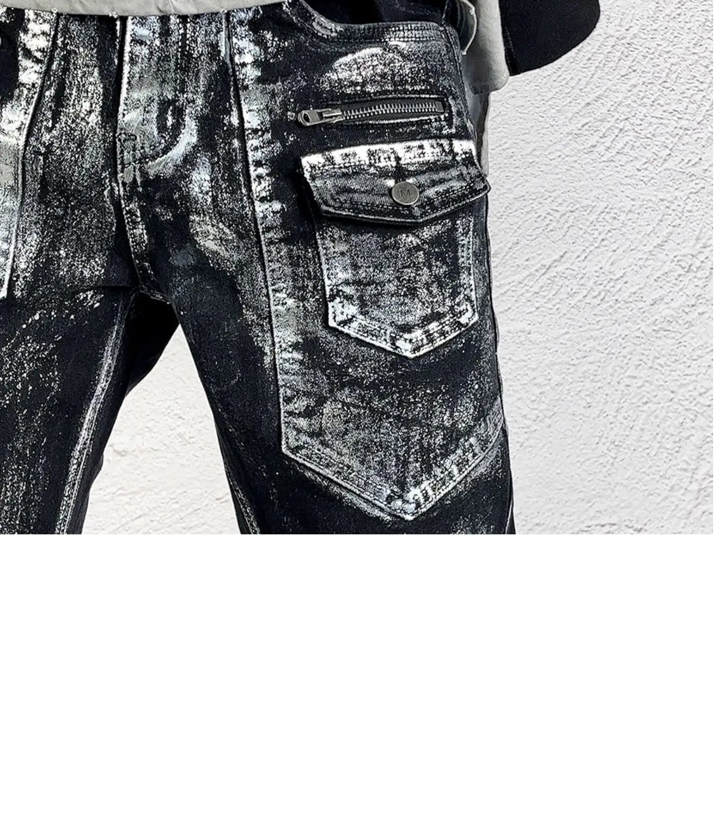 Wasteland Style Hand-Brushed Wax Coating Deconstruction Washed Distressed Jeans Vintage Vibe Techwear Men's Trousers Pants