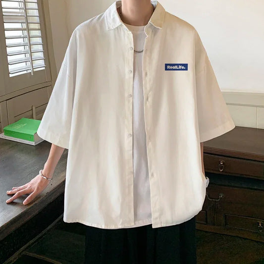 Men's Oversized Shirts Print Fashion Mens Letter Blouse White 5xl Oversize Shirt Half Sleeves Casual for Men New Clothing