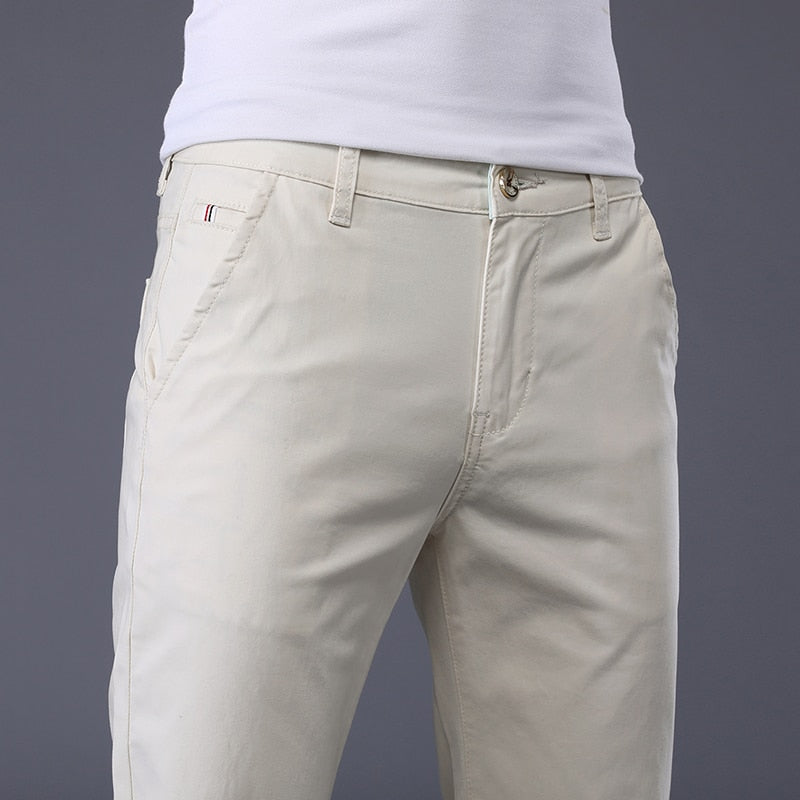 7 Colors Men's Classic Solid Color Summer Thin Casual Pants Business Fashion Stretch Cotton Slim Brand Trousers Male