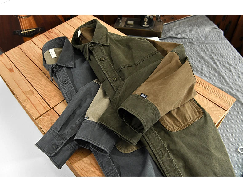 Spring New Cargo Casual Patchwork Shirt Men Big Pockets 100% Cotton Four Seasons Men Clothing Oversize AZ781