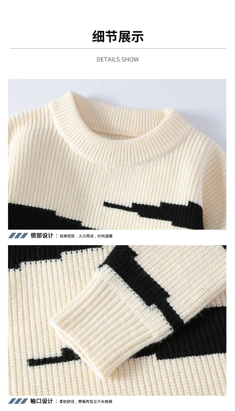 Japanese Retro Colorblocking Pullover Sweater for Men 2024 Autumn Winter New Round Neck Sweater Unisex Knit Sweater