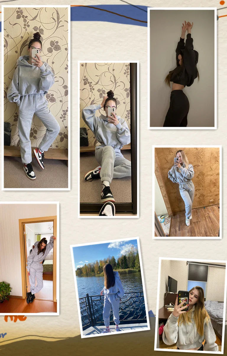 Women's casual hoodies suit, fleece tracksuit, and sweatpants set for winter and spring.