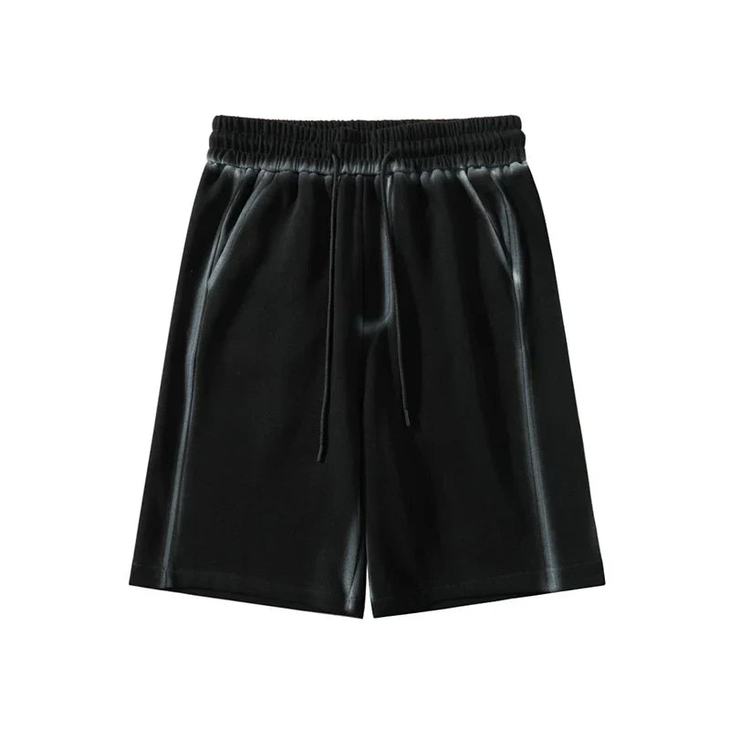 Men's black breathable summer casual shorts, drawstring waist, ideal for beach and sports activities, size 5XL.