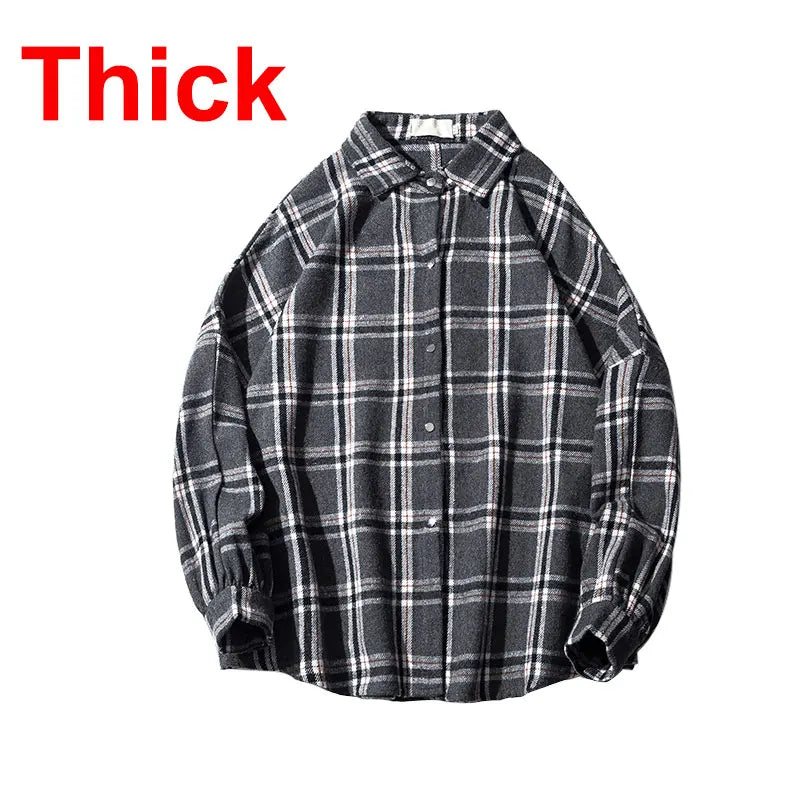 LAPPSTER Y2k Harajuku plaid fleece shirt for men, vintage Korean streetwear, long sleeve.