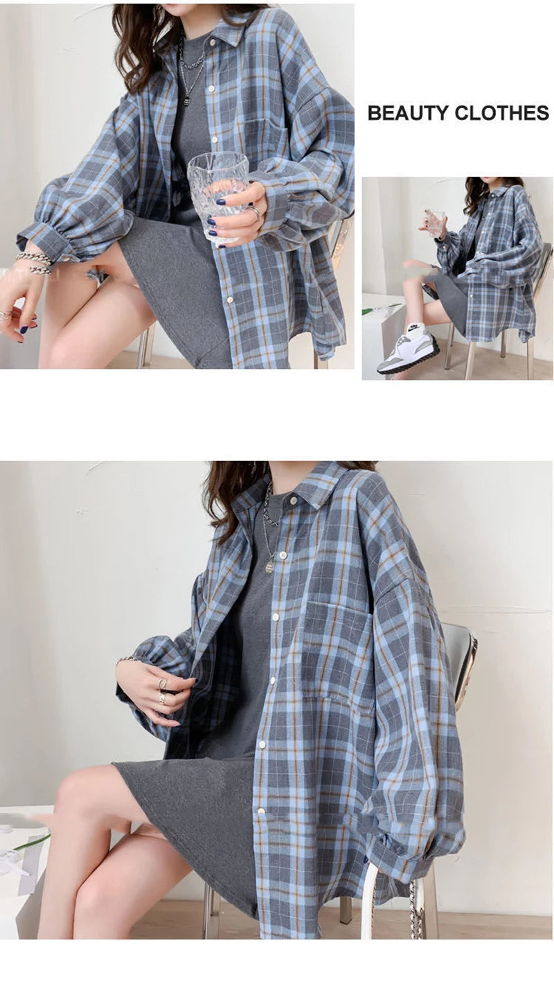 JMPRS Fashion Plaid Women Shirt Fashion Korean Oversize Tops Harajuku Daily All-match Long Sleeve Chic Female Yellow Shirts New