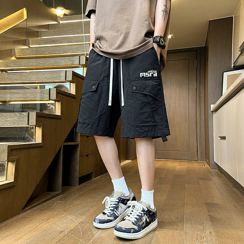 Summer Shorts Men's Thin Sports Cropped Pants Loose Straight Leg Cool Breathable New Fashion Trend Casual quarter pants