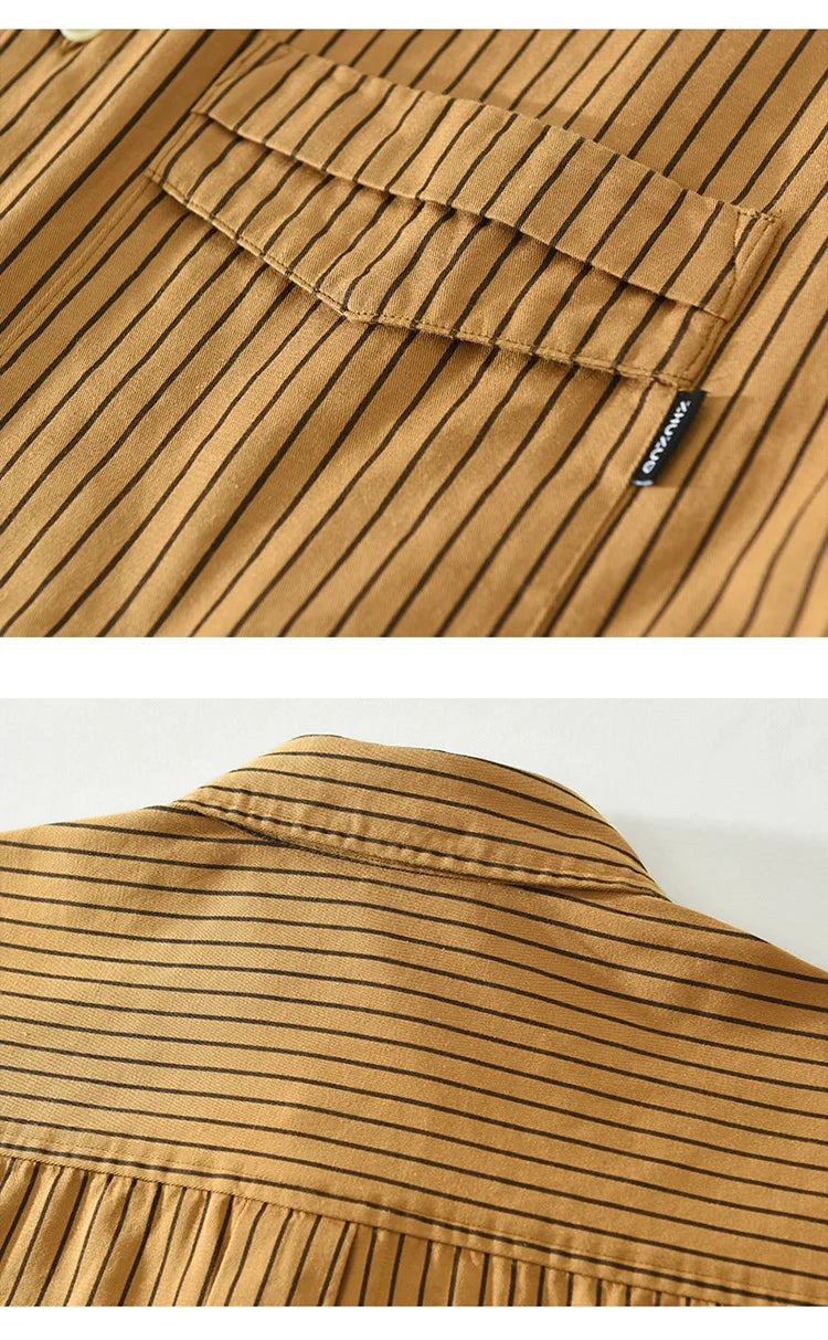 2024 Spring New 100% Cotton Simple Striped Long Sleeve Shirts for Men Clothing Solid Color Loose Soft White Shirt CM6968