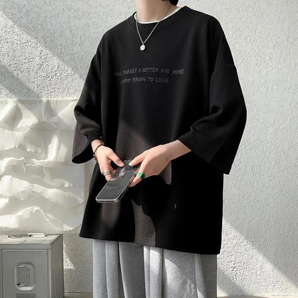 Oversized T-shirt Men's Print Solid Color Tees Shirt Spring Summer New Round Neck Casual Man Half Short Sleeves Tops