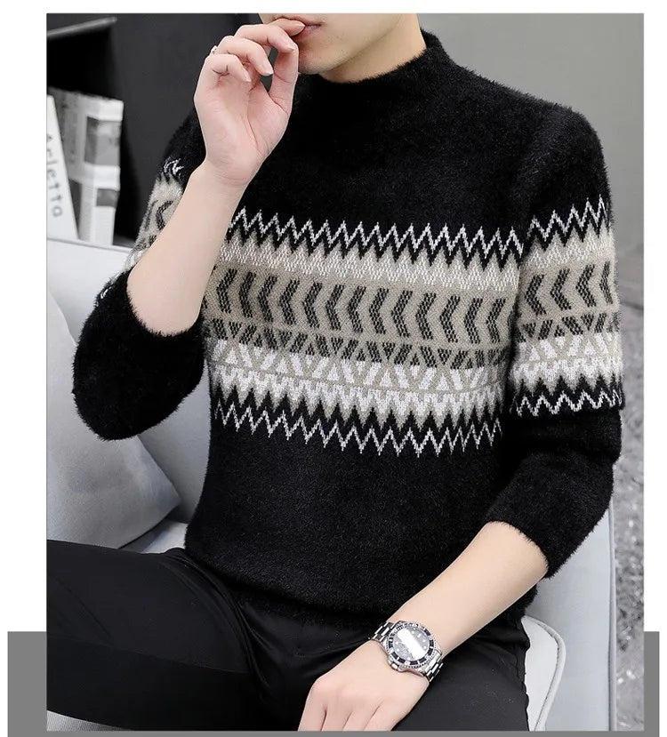 Korean Fashion Sweaters Men Autumn Solid Color Wool Sweaters Slim Fit Men Street Wear Mens Clothes Knitted Sweater Men Pullovers