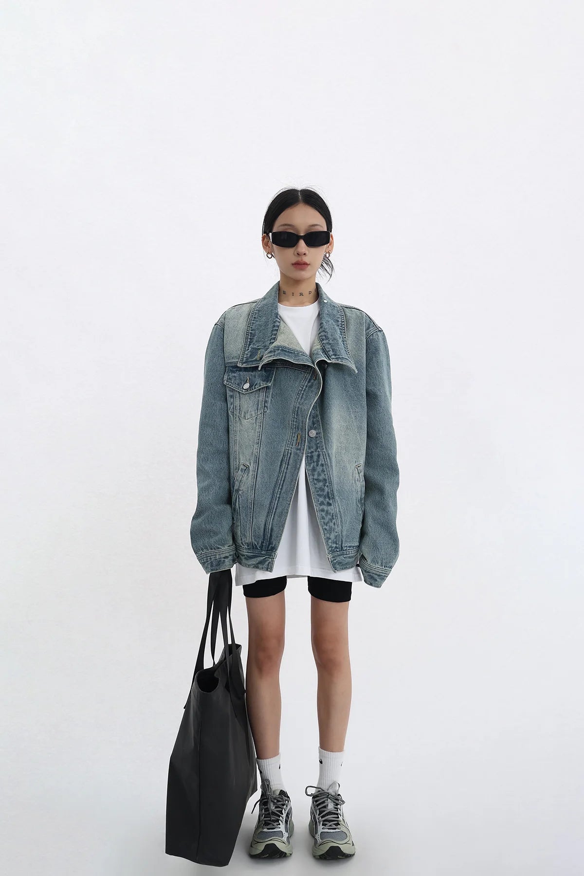 Women's Denim Coat Turtleneck Single Breasted Full Sleeve Patchwork Versatile Jacke Fashion Autumn Streetwear Denim Overcoat